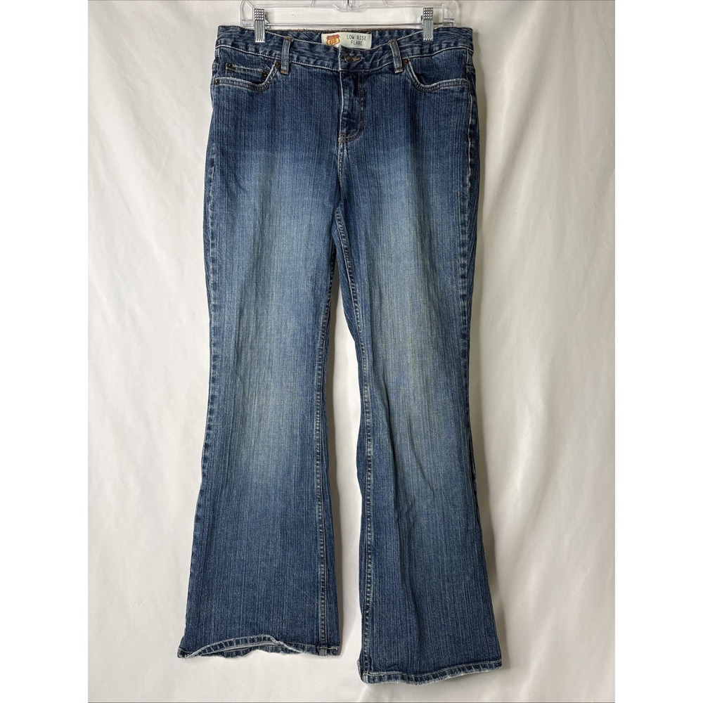 Y2K Route 66 Jeans Womens 12S Blue Flare Mid Rise Medium Faded Wash Grunge Indie